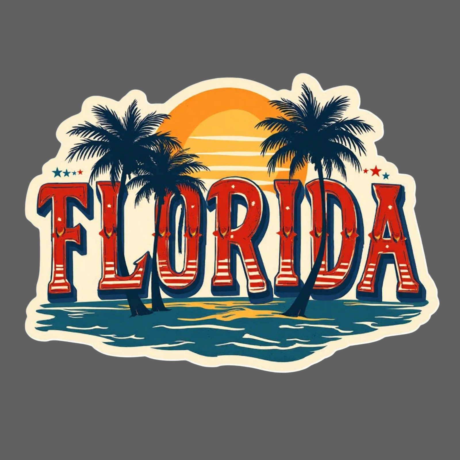 Florida Flamingo Sticker Neon Style Vinyl Decal Tropical Palm Orange Design