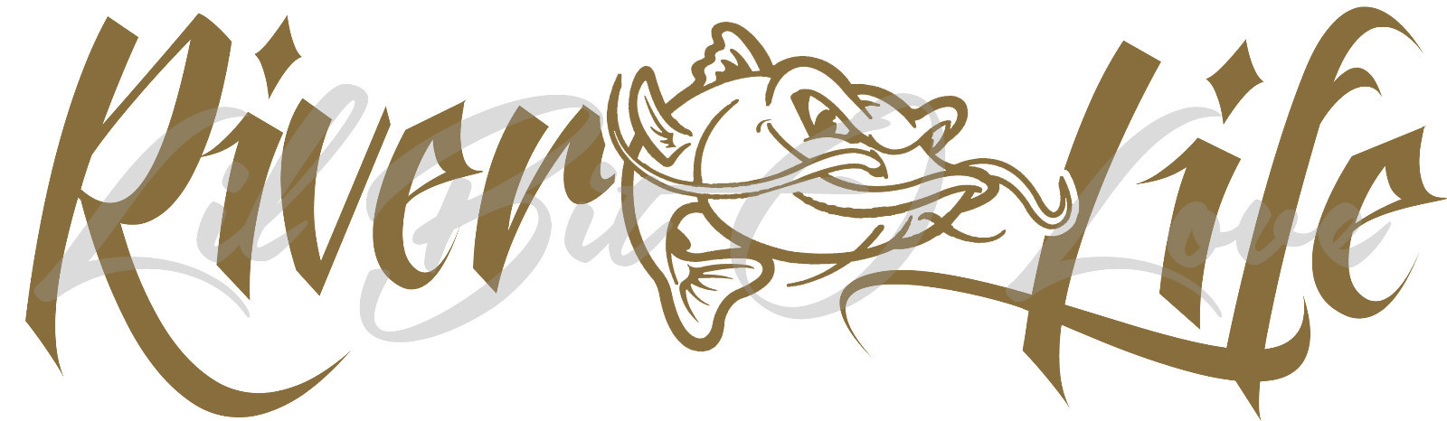 River Life Decal with Mean Catfish 22.5 x 5.6 Sticker Fishing Fisherman Cat