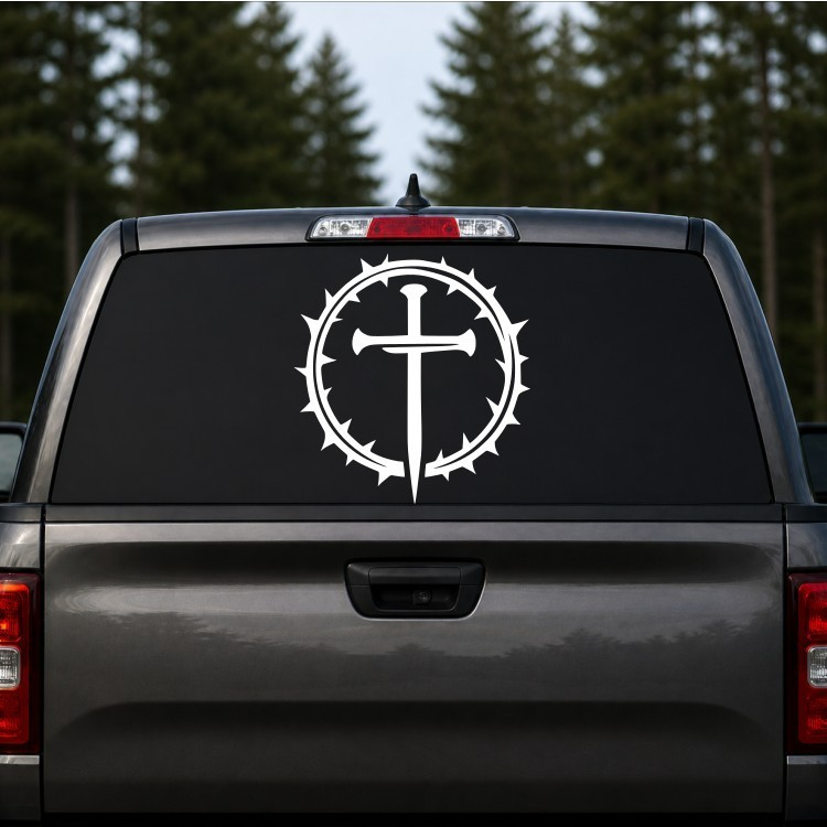 Crown of thorns and cross of nails vinyl decal- Peace sticker decal New