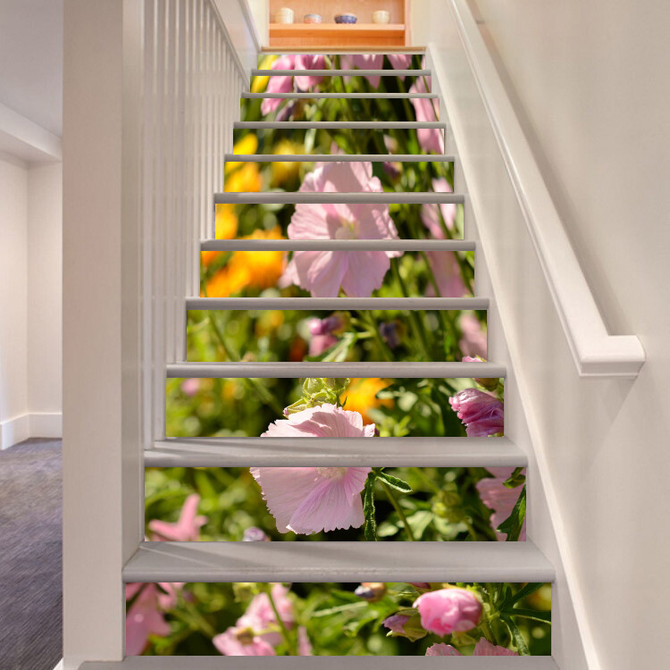 3D Pink Flower AZ117 Stair Risers Decoration Mural Vinyl Wallpaper Kay