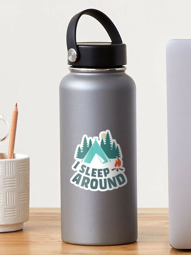 7-pack funny I sleep around camping outdoors hiking sticker 3" waterproof