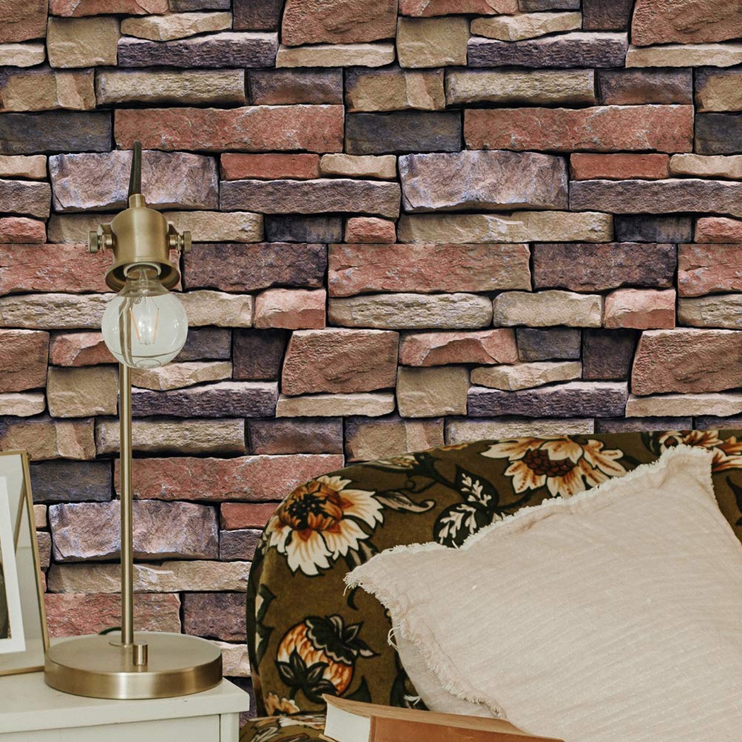 Faux Brick Plank Non-Pasted Wallpaper,Brown/Milky White Home Kitchen Bedroom …