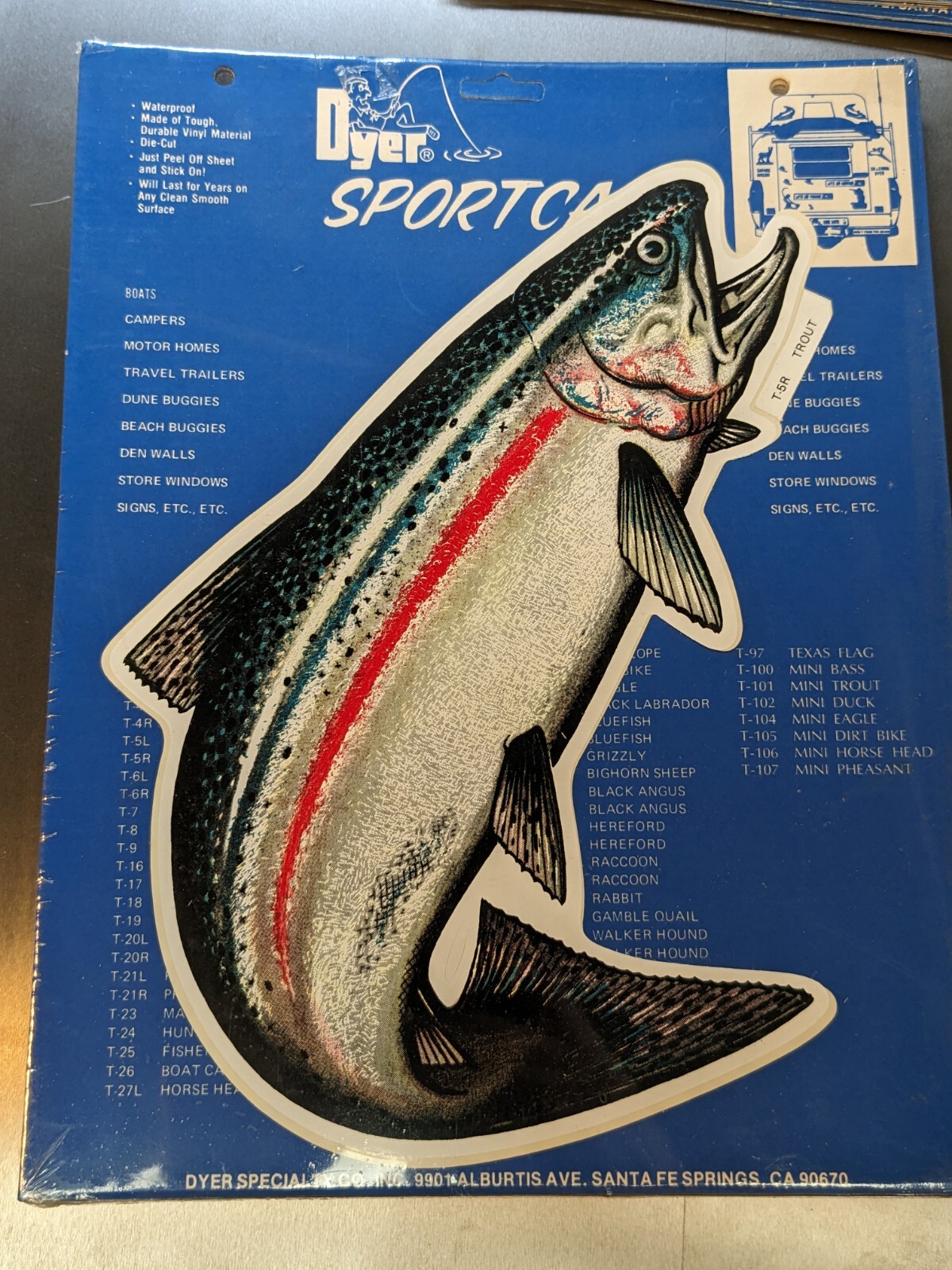 Vintage 12" Dyer Sportcals Fishing Vinyl T5-R TROUT Boat Truck Sticker