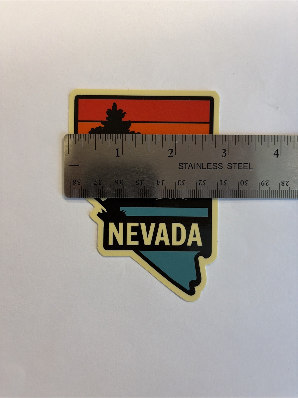 Nevada Shaped Sticker With Mountains Lake Pine Tree Sunset