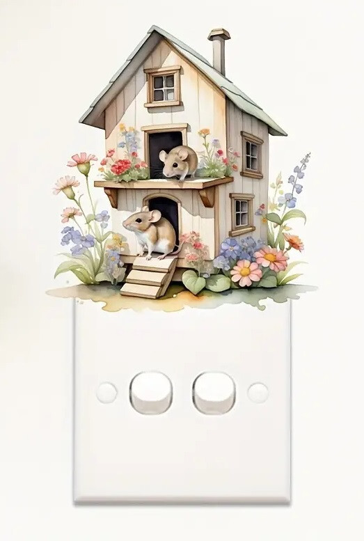 Two Story Mouse House – Reusable Outlet Decal 5.9" x 5.7" – Ship Included