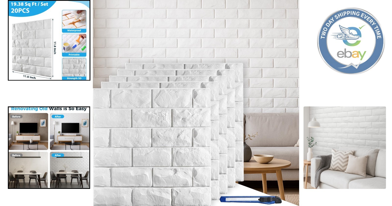 20 Pcs 3D Faux Brick Peel and Stick Wall Panels – Waterproof & Easy to Install