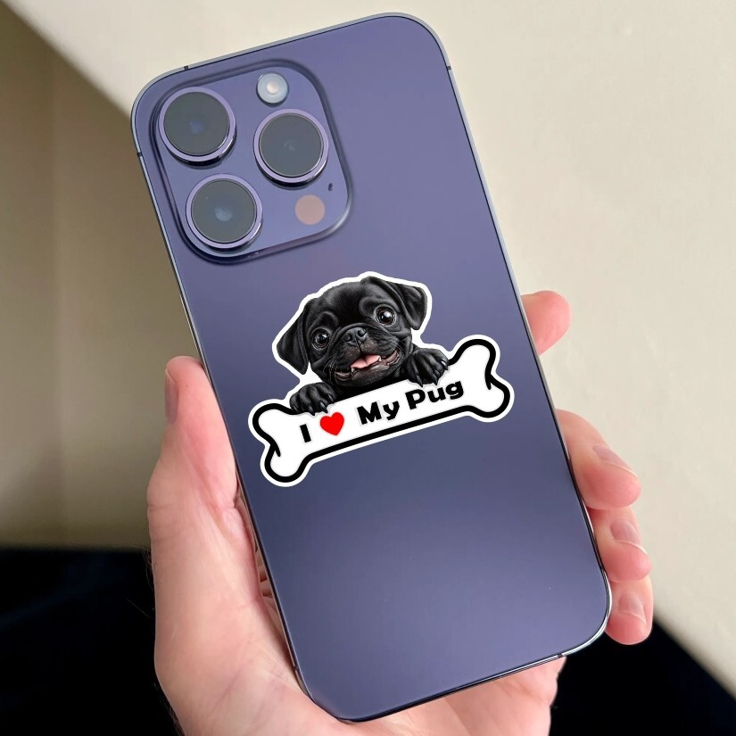 I Love My Pug Sticker| Vinyl Decal | Car Laptop Water Bottle Phone Helmet