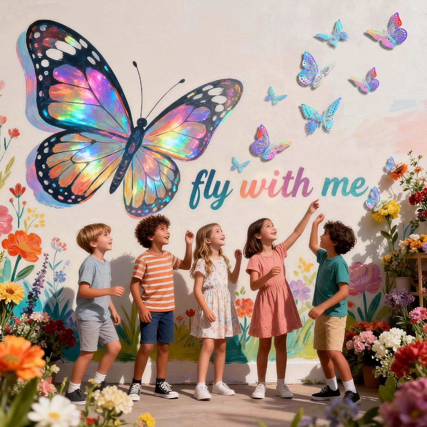 48Pc Iridescent 3D Butterfly Wall Decor Dorm Move in | Removable Adhesive Suppor