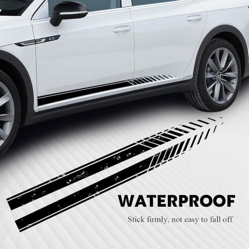 2PCS Sports Racing Stripe Graphic Stickers, Car Decals, Auto Body Side Black