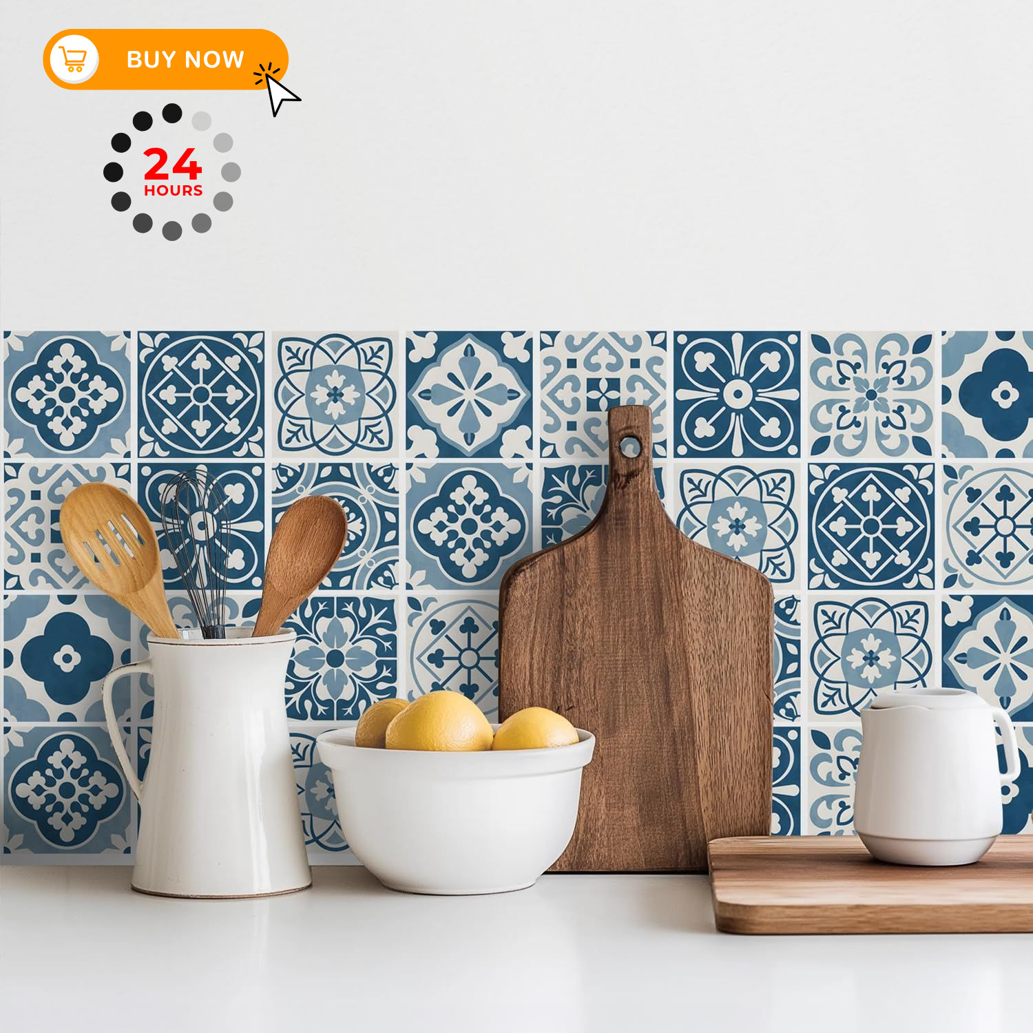 MEIHEA 30 Pack Blue and White Peel Stick Backsplash, 4×4 inches, Red