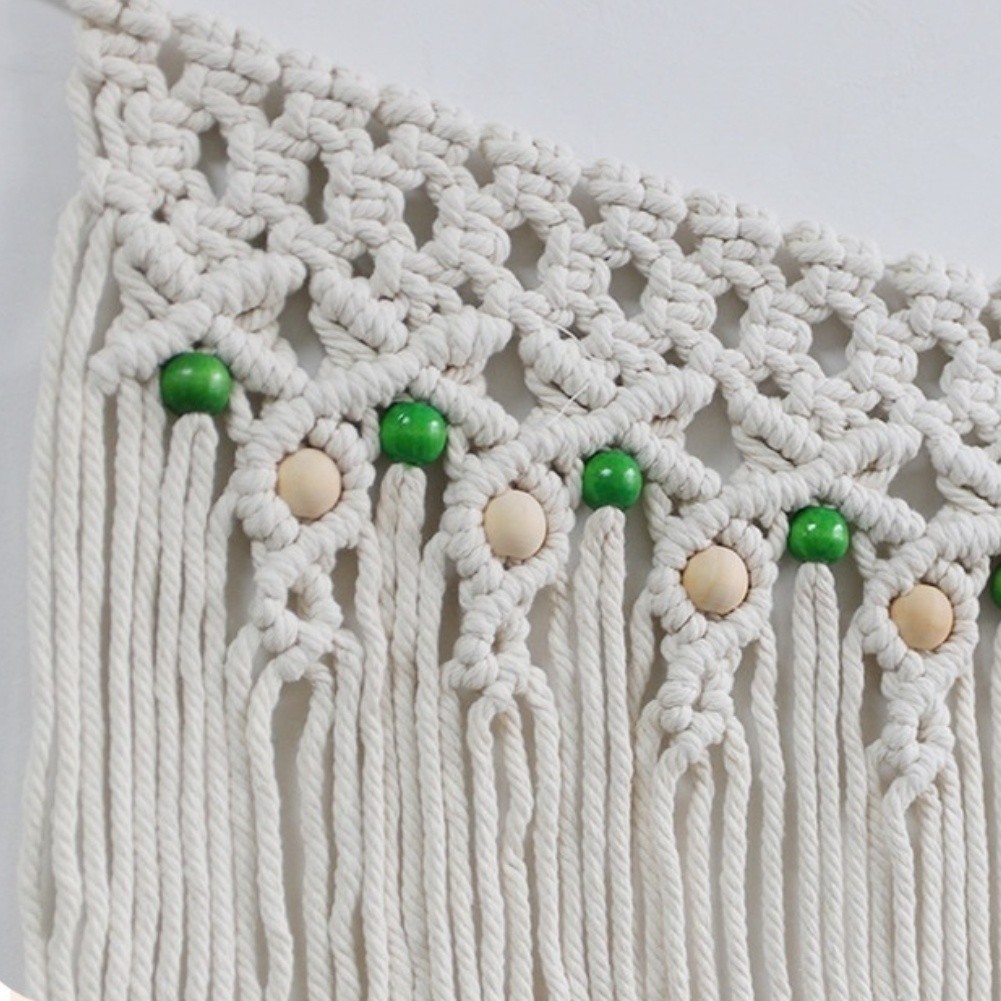 Bohemian Cotton Tapestry for Wall Decor Hand Woven with Tassels 100x65cm Beige