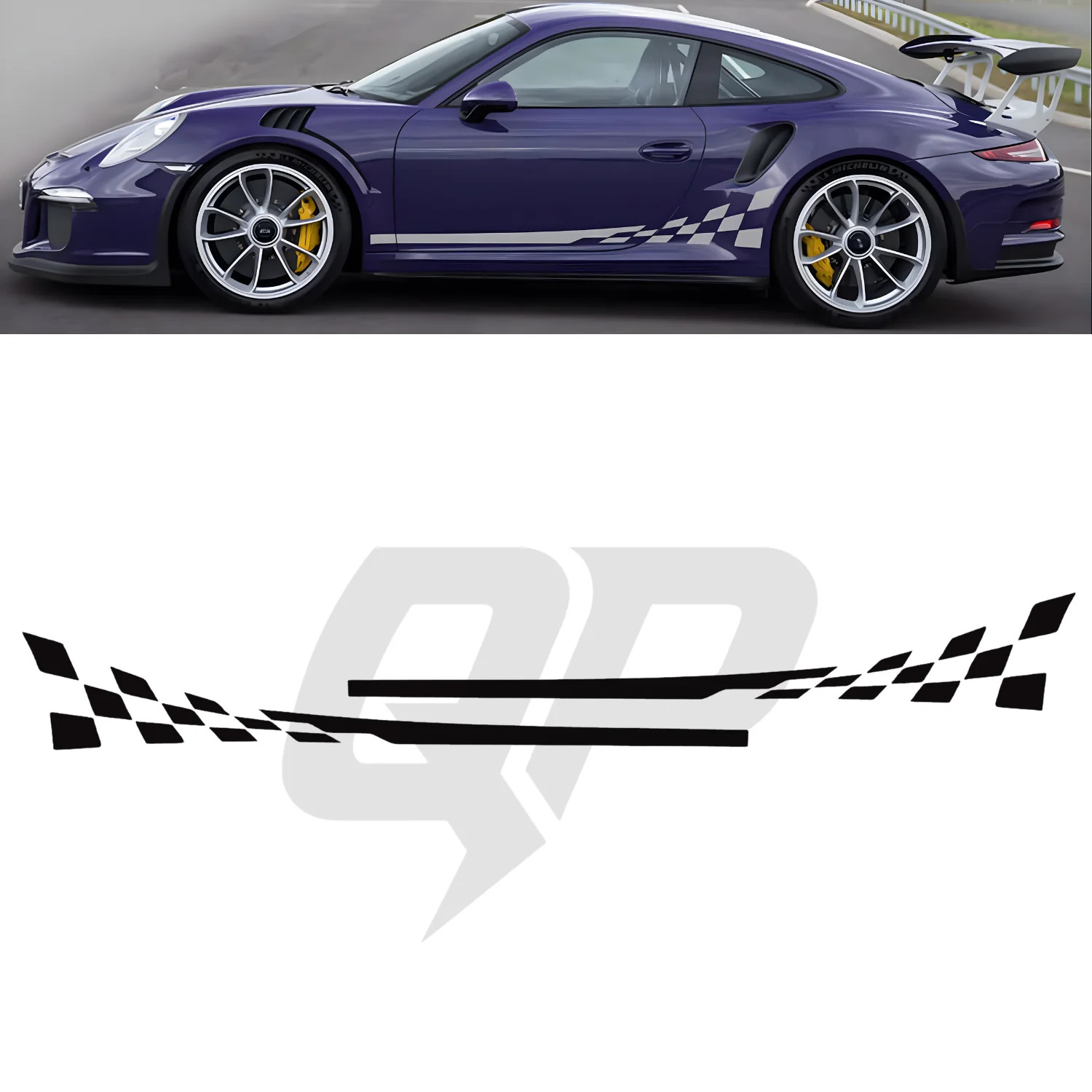 Aftermarket Porsche 991 Checkered Flag Side Decals Set