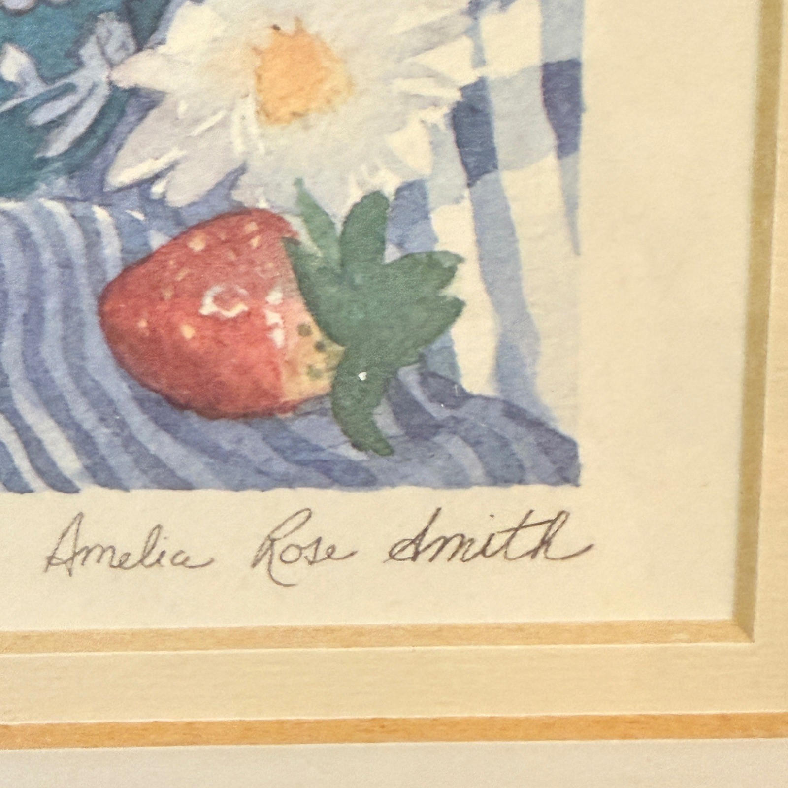 Amelia Rose Smith Daisies with Strawberries Framed Floral Print 14" Cottagecore
