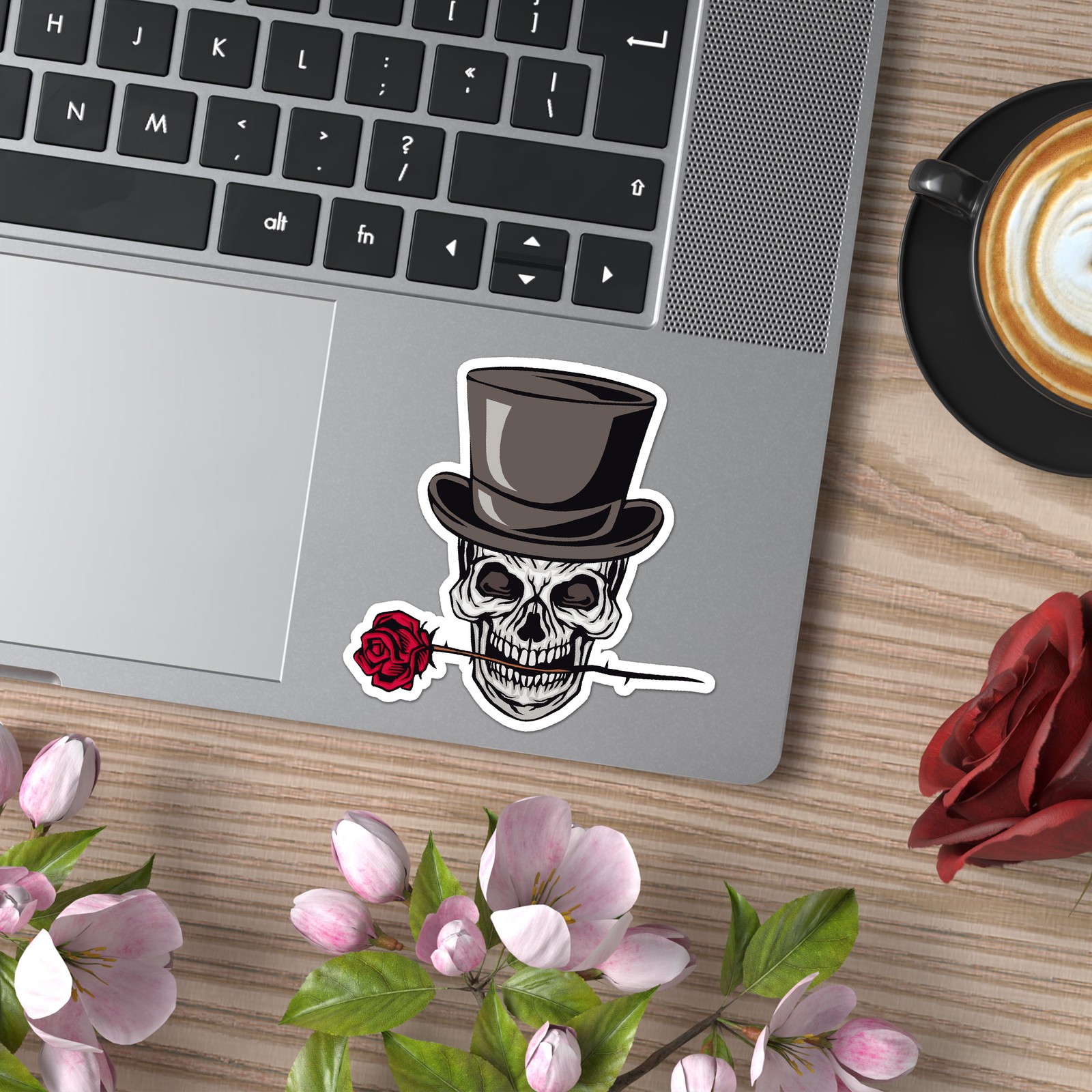 Skull Rose Top Hat – Vinyl Decal Sticker – Car Window Laptop – ebn9002