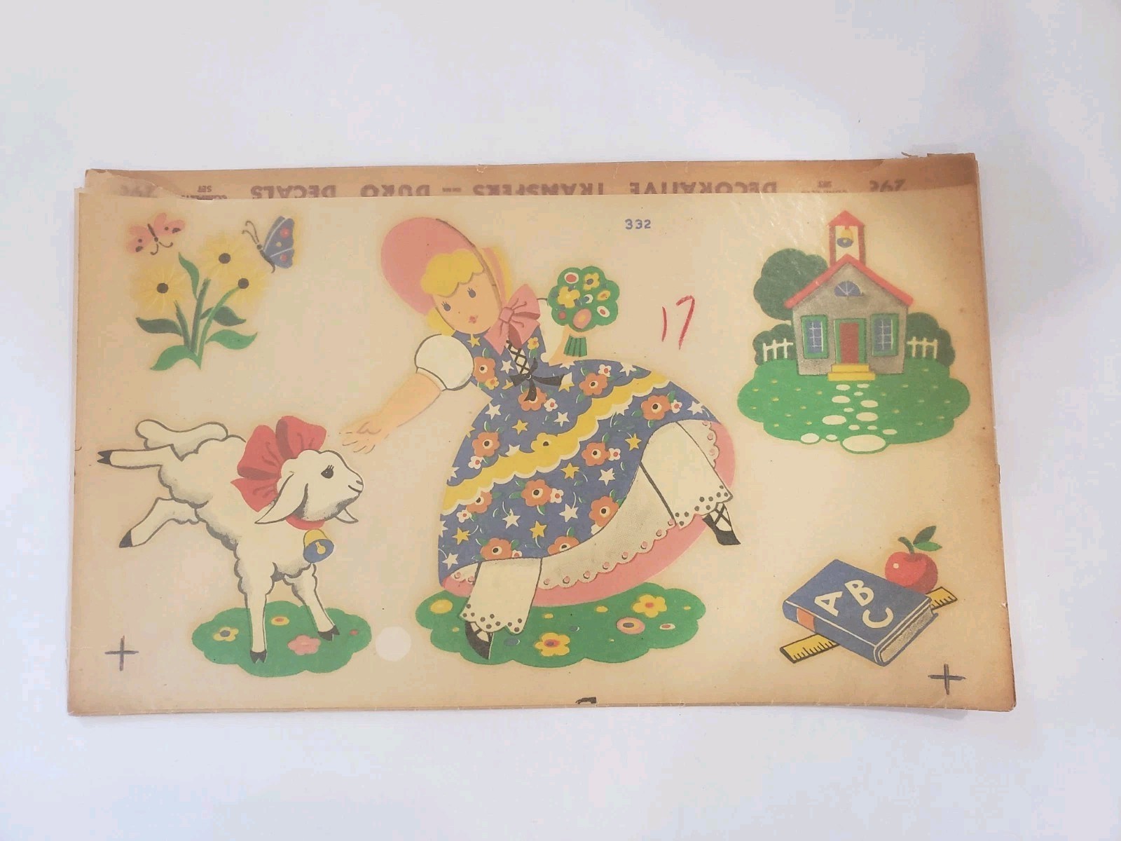 Vintage Duro Water Transfer DECAL, Nursery Rhyme Mary Had A Little Lamb 1950s