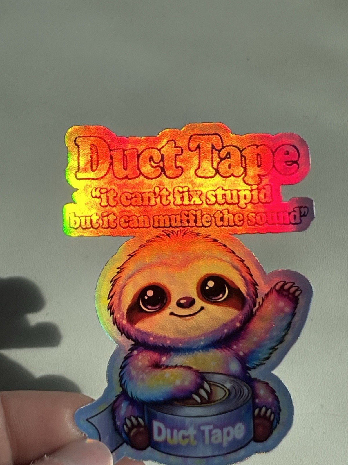 Cute Sloth Duct Tape Sarcastic Funny Waterproof Holographic Vinyl Sticker
