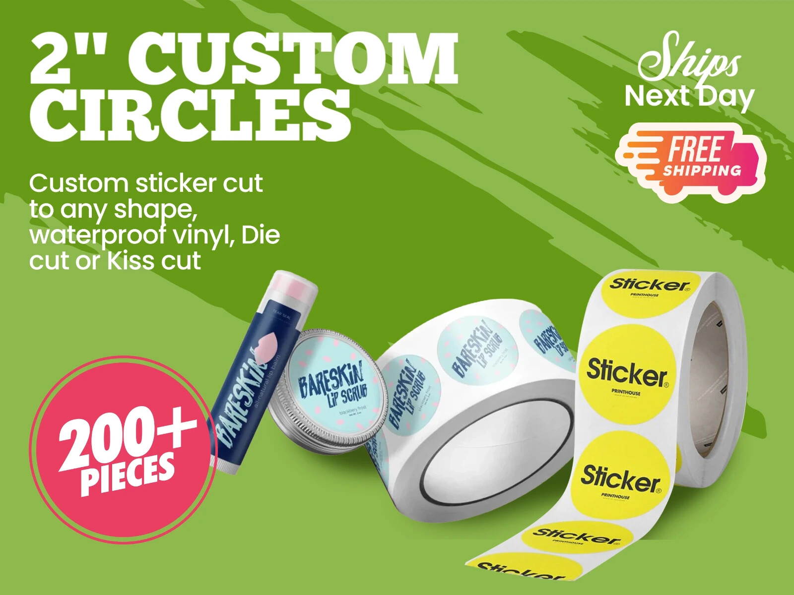 200 – 2” Custom Roll Circle Stickers and Labels. Your own design is printed Bulk