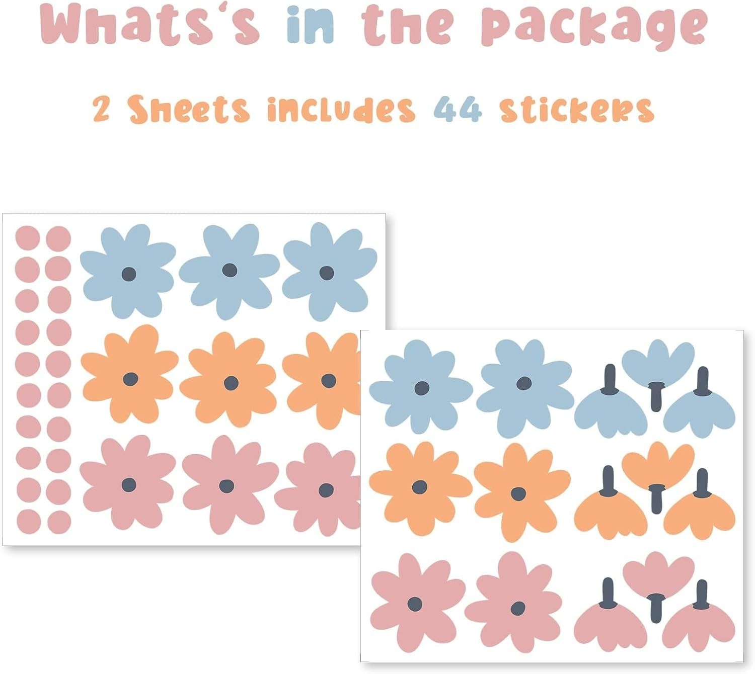 Waterproof Floral Wall Decals – Retro Daisy Decor for Kids' Rooms, 44 Stickers