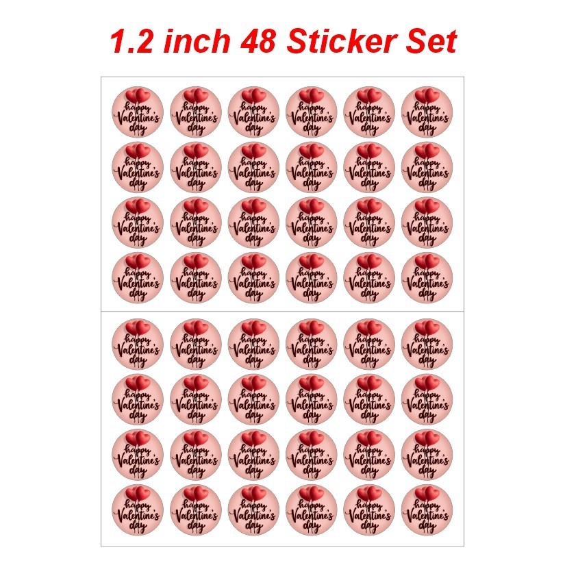 Happy Valentine's Day Heart Shape Stickers Set, 1.2" & 1.5"