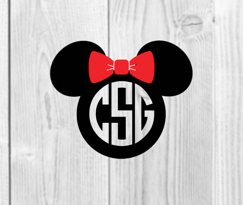 Minnie Mouse Monogram Vinyl Decal – Disney – w/ Bow – Auto, Stanley