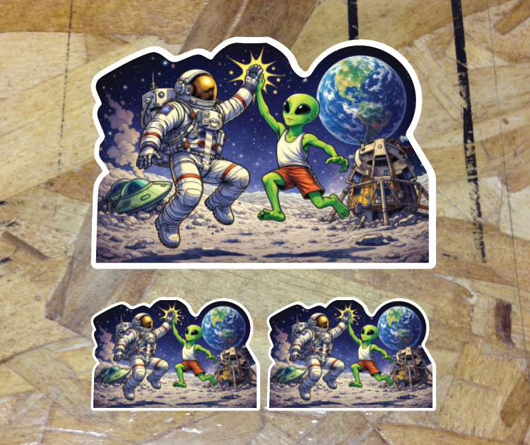 Astronaut Alien Moon Crash Sticker Decal Weatherproof Vinyl Peace Coexist 3for1