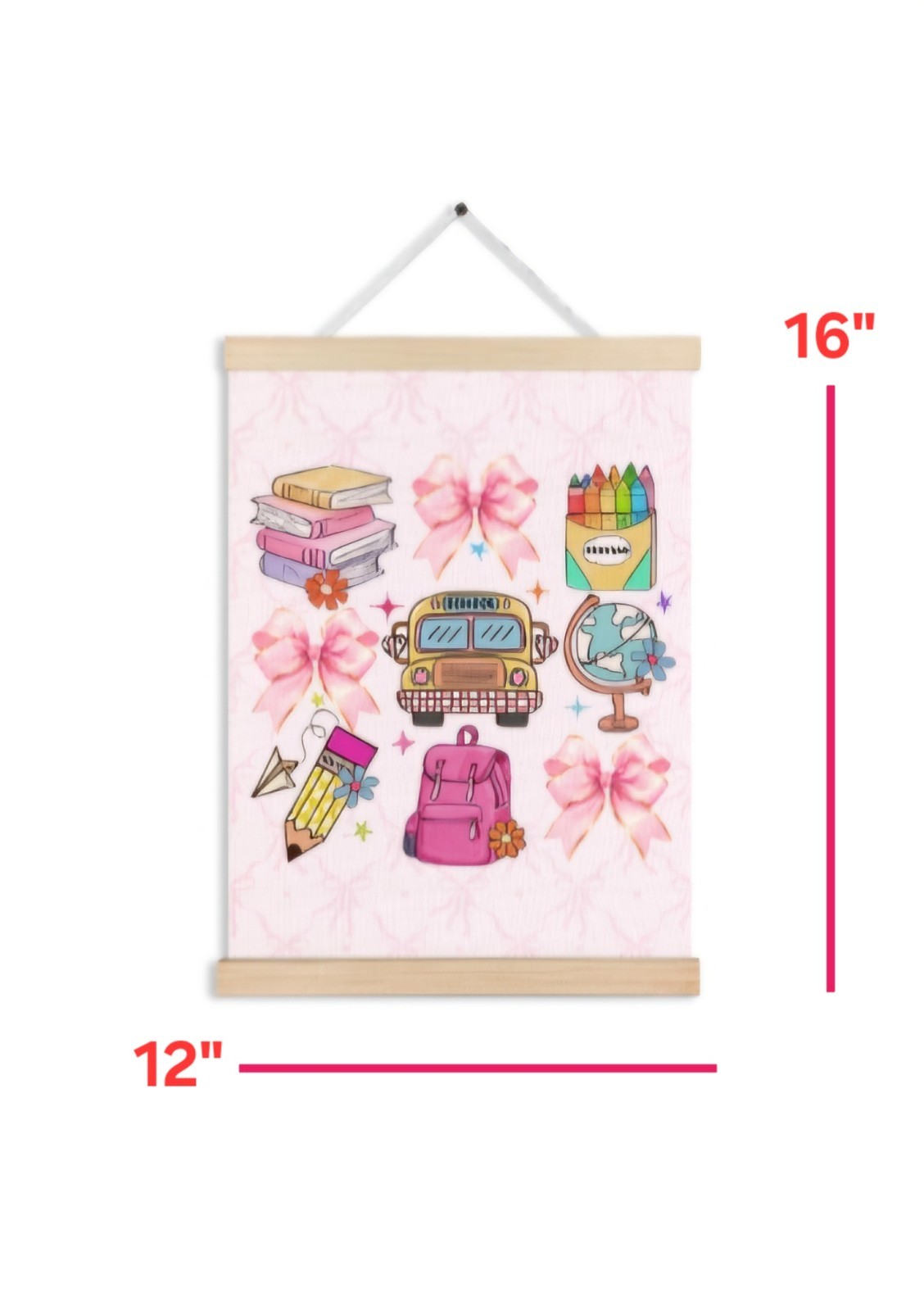 Coquette Pink Bow Back To School Girly Wall Art Poster Hanger Frame