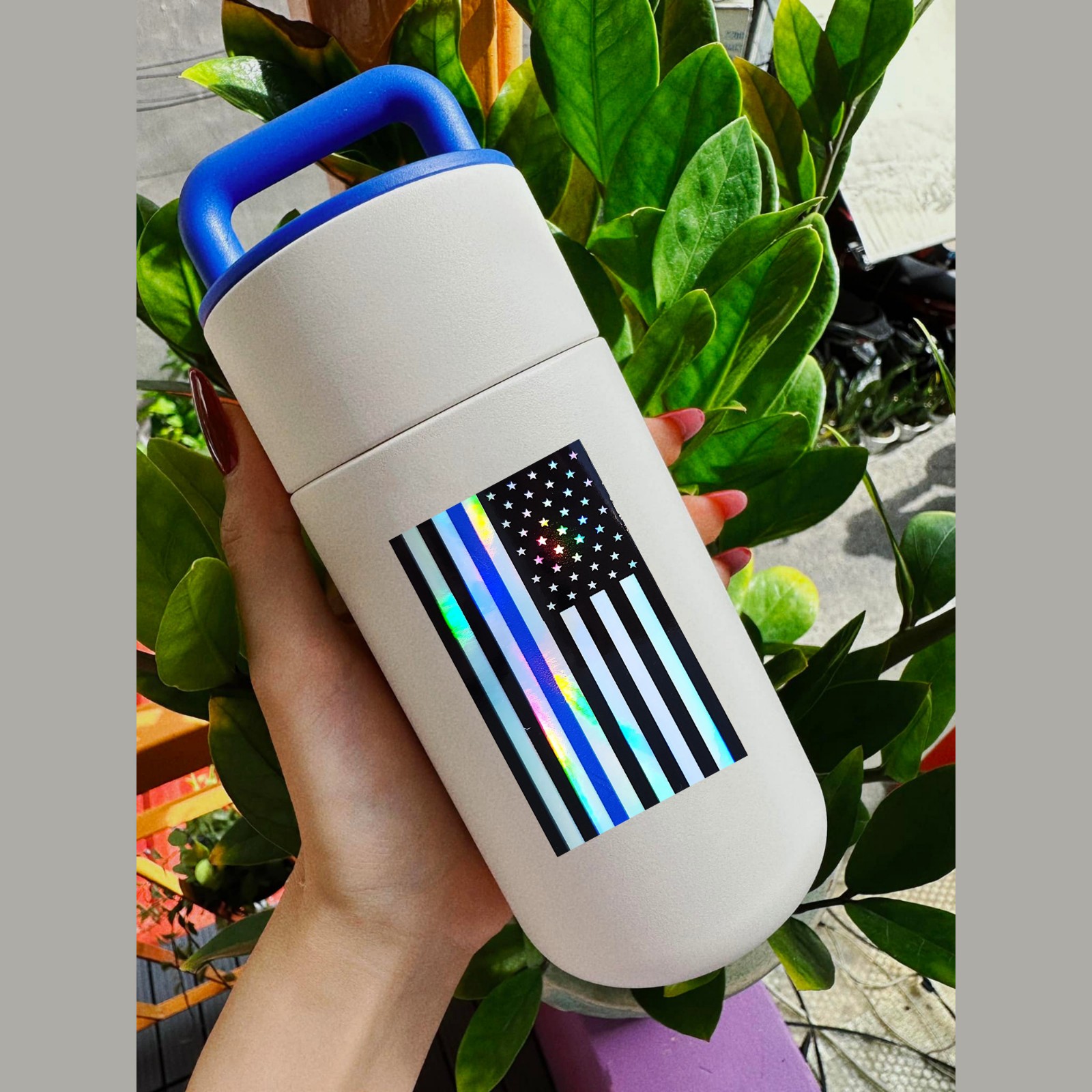 Thin Blue Line American Flag Sticker, Police Support Decal