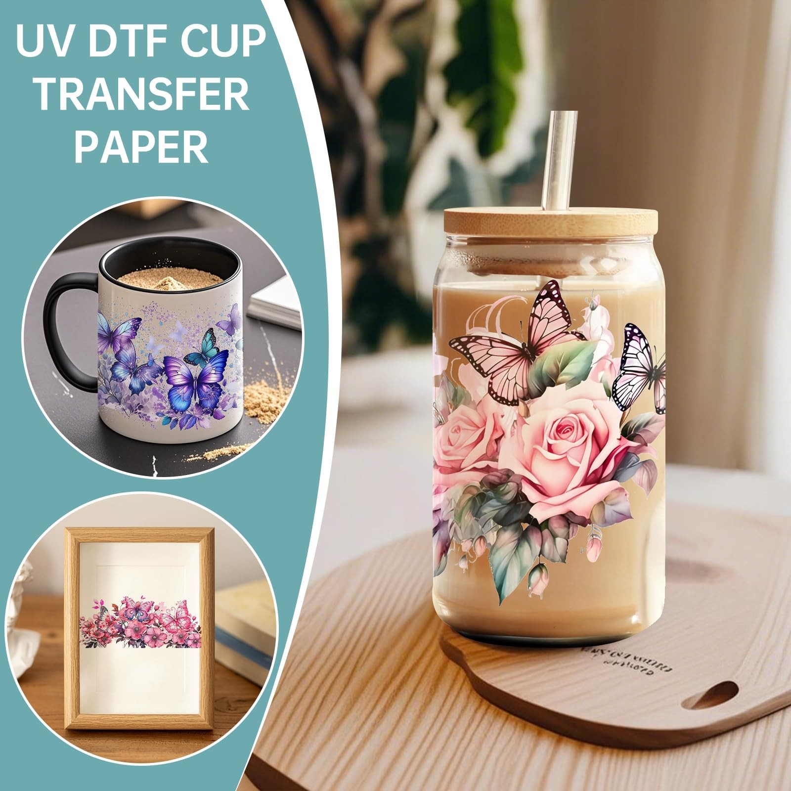 4 Sheets 16oz UV DTF Cup Wrap – Removable – DIY UV DTF Transfer Papers for Mu…