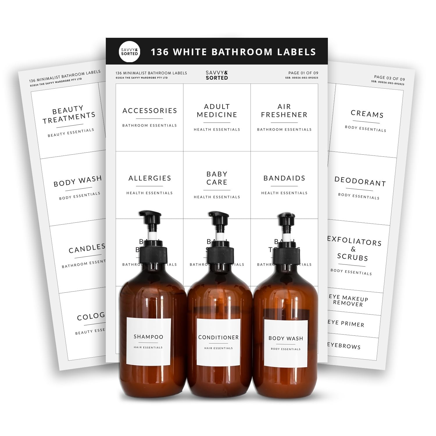 136 Waterproof Minimalist Bathroom Labels – Removable Stickers for Organizing So
