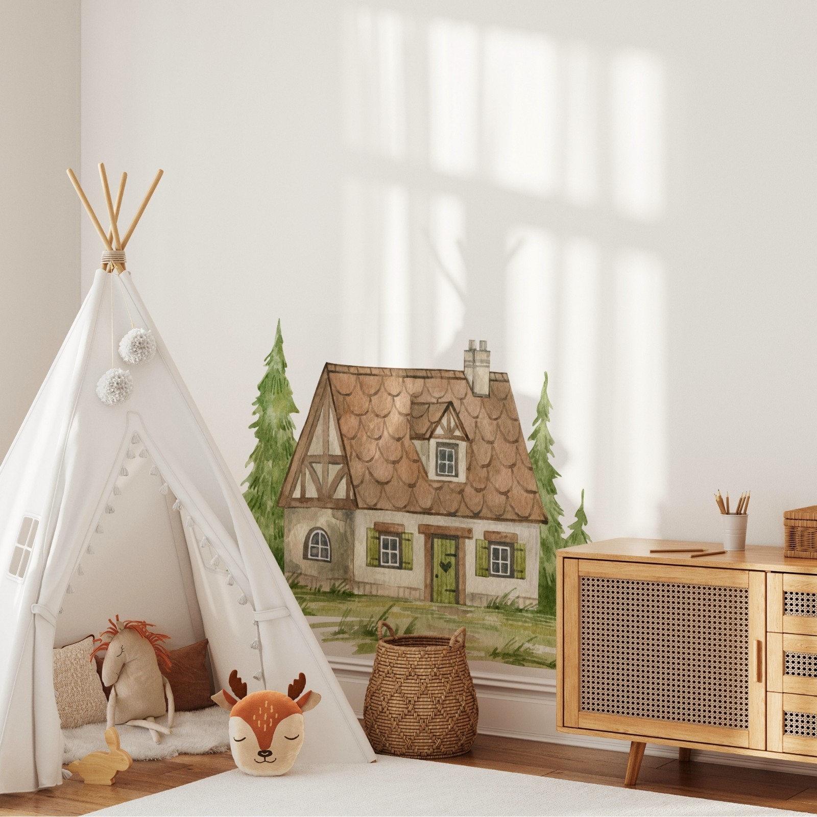 Cottage Farm House Wall Decal Watercolor Farmhouse Wall Art Peel and Stick Decor