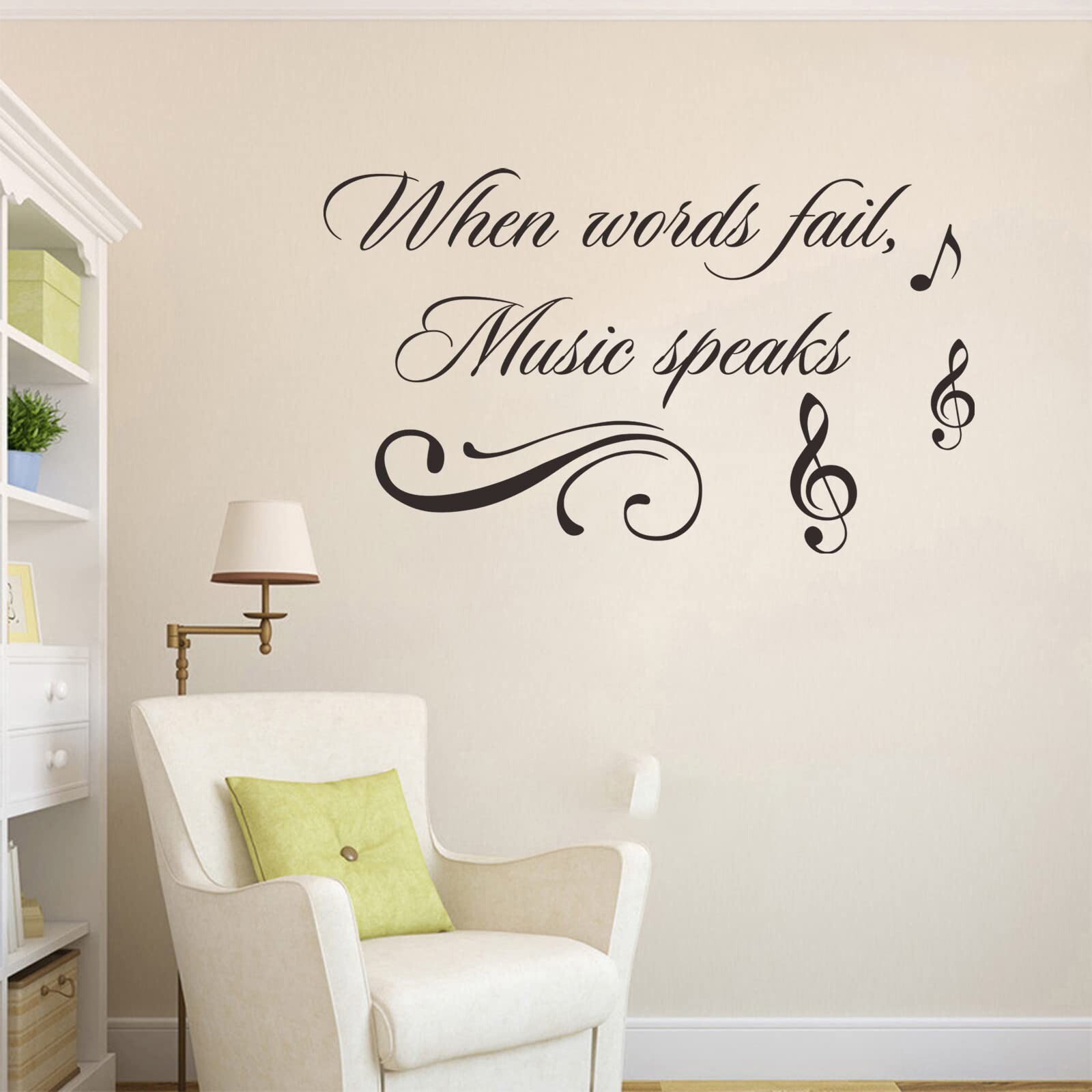 Music Wall Decals Decor Inspirational Quotes When Words Fail, Music Speaks Vi…