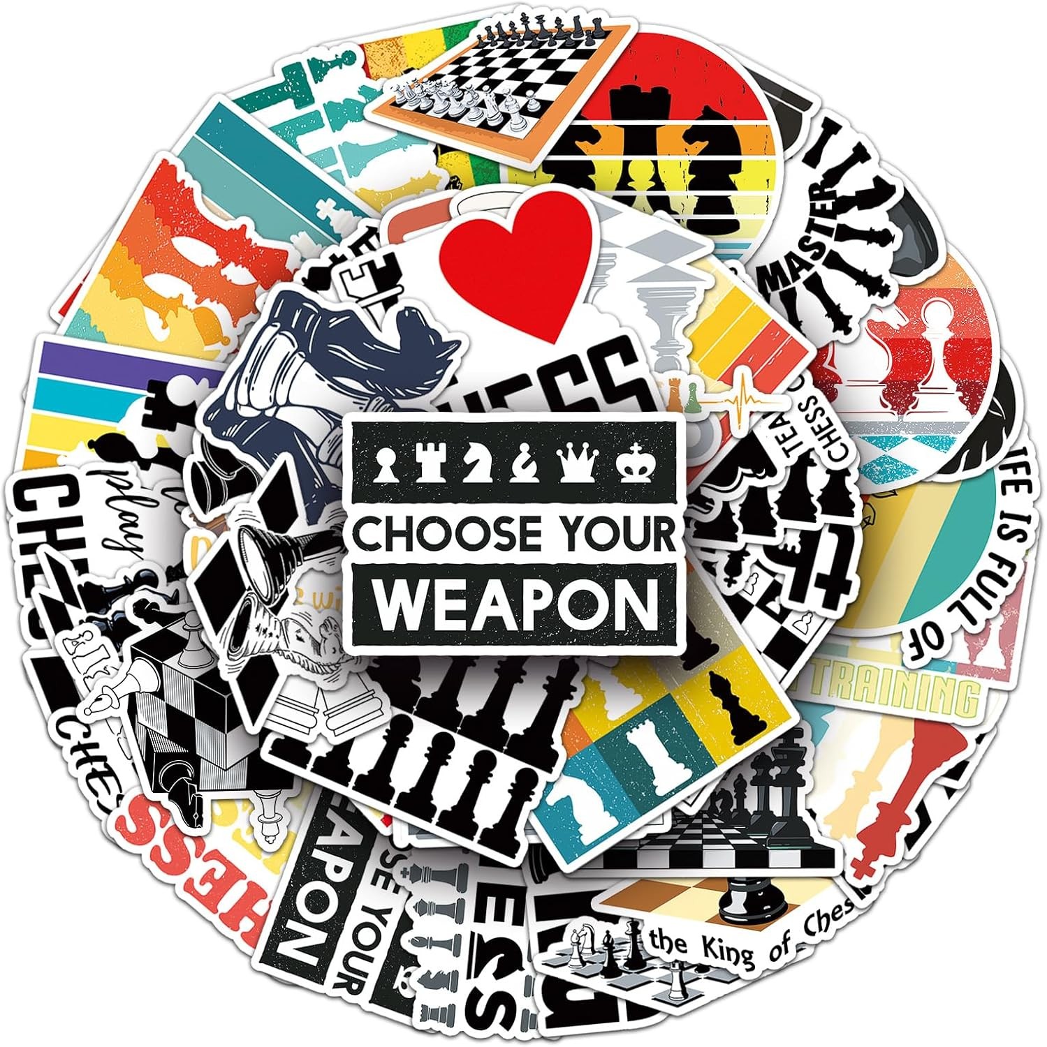50 Pcs Unique Chess Stickers, 1.5-3 Inches Waterproof Vinyl Decals for Journals,
