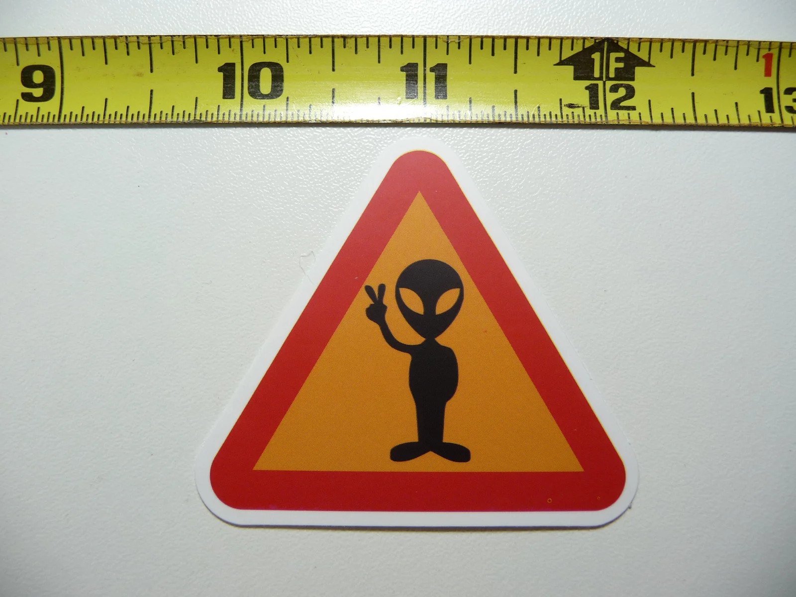 CAUTION DANGER PEACE ALIEN SMALL STICKER DECAL FUN LITTLE SIGNS FUNNY