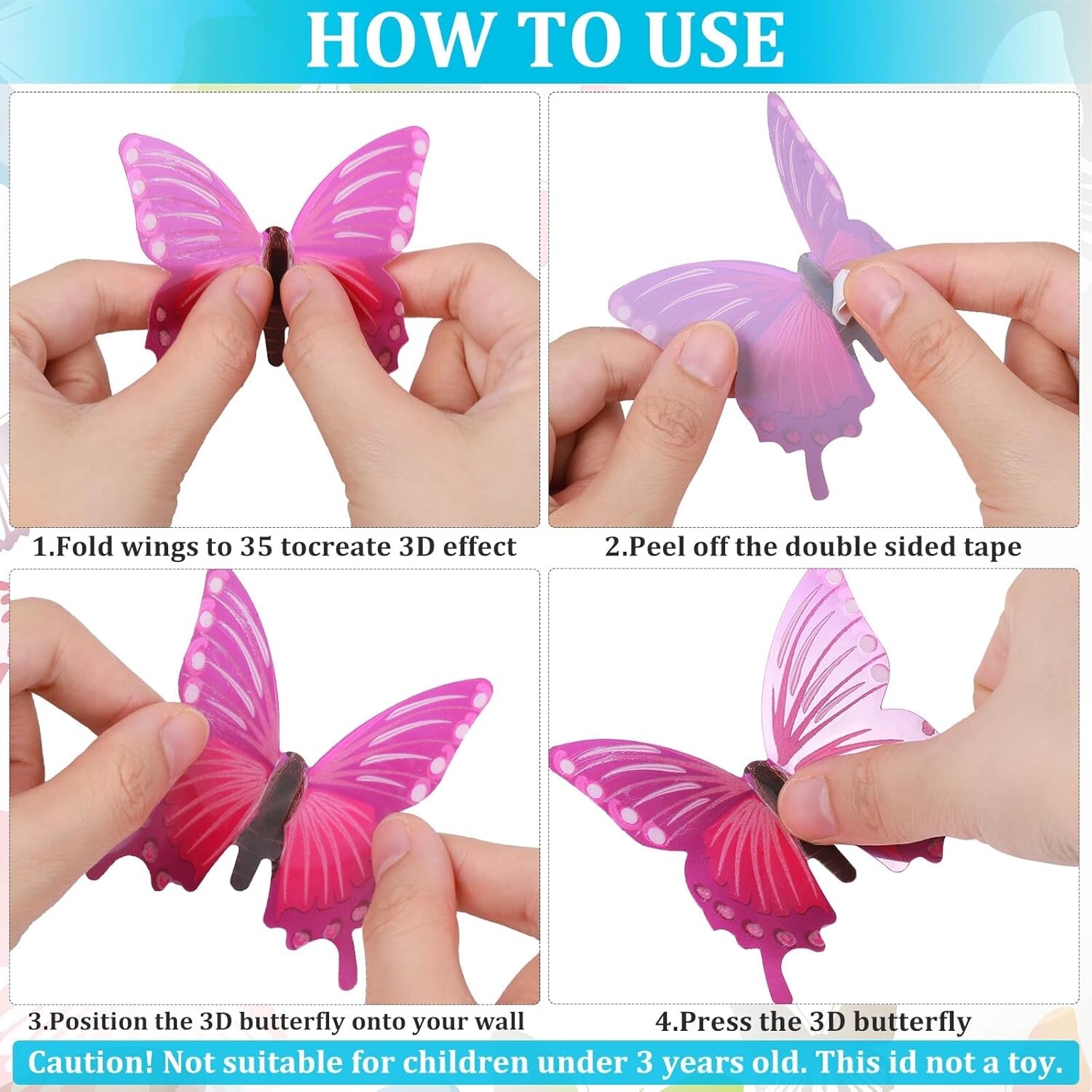 48 Pieces Glow in The Dark Butterflies for Ceiling 3D Butterfly Decal Sticker Wa