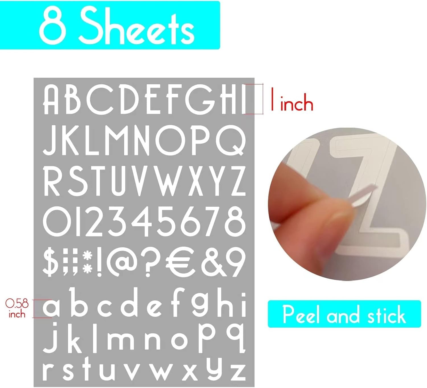 1 Inch Alphanumeric Vinyl Stickers 584 Count White Durable for Mailbox and Signs