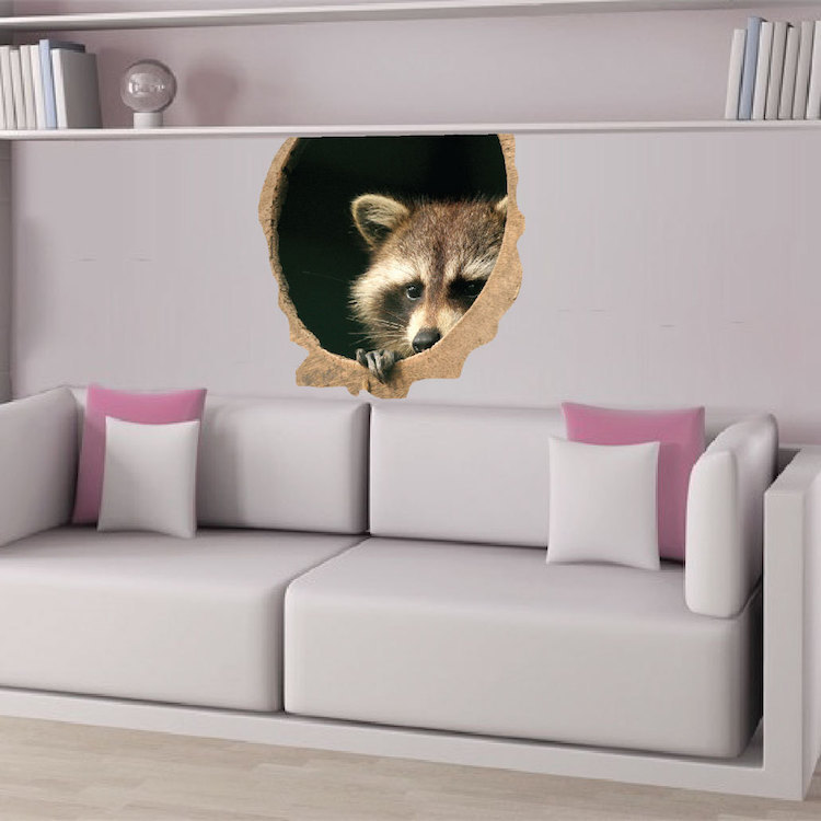 Raccoon Wall Decal 3d Wall Sticker Peel and Stick Removable Wallpaper Mural. a39