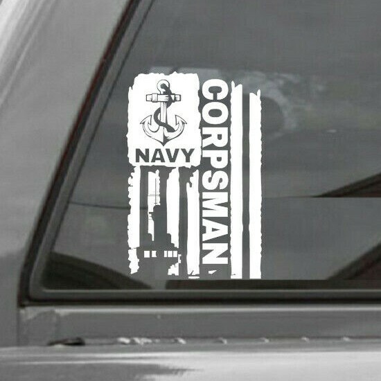DISTRESSED UNITED STATES NAVY FLAG CORPSMAN VINYL DECAL STICKER U.S. NAVY