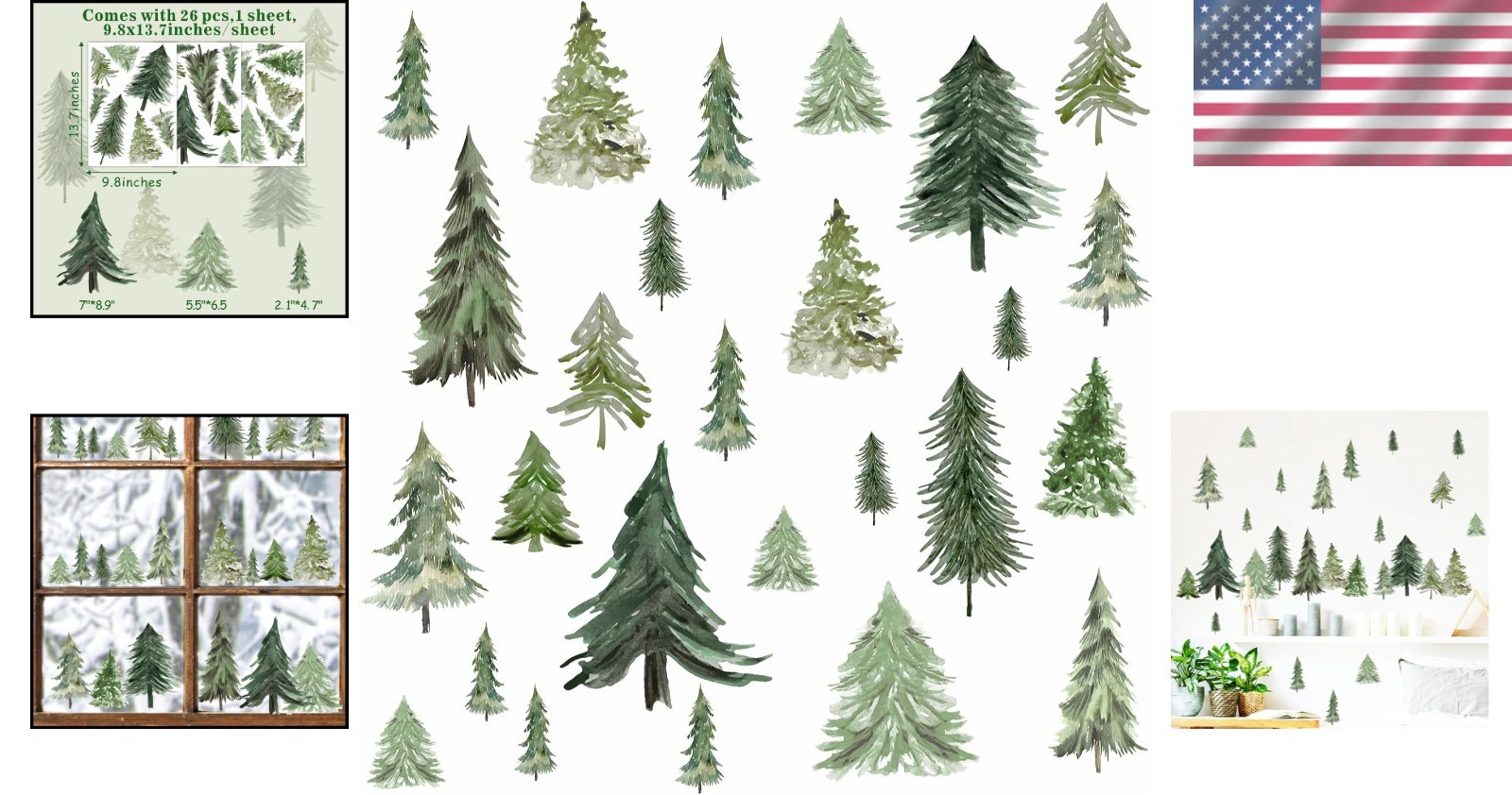 Charming Watercolor Green Tree Wall Decals – Ideal for Bedrooms & Living Rooms