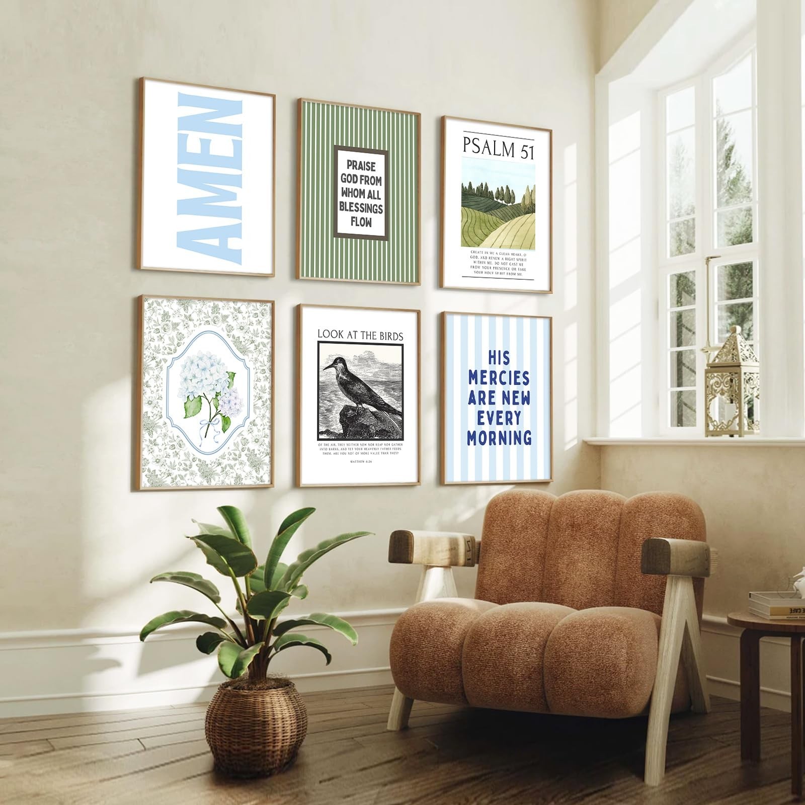 Blue Green Christian Wall Art Decor Bible Verse Canvas Poster Preppy Scriptur…