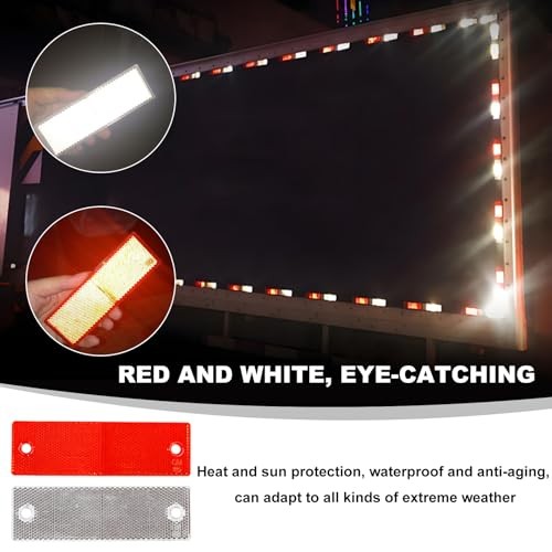 16 PCS Safety Trailer Reflectors Self Adhesive Reflector, Round ABS Rectangle