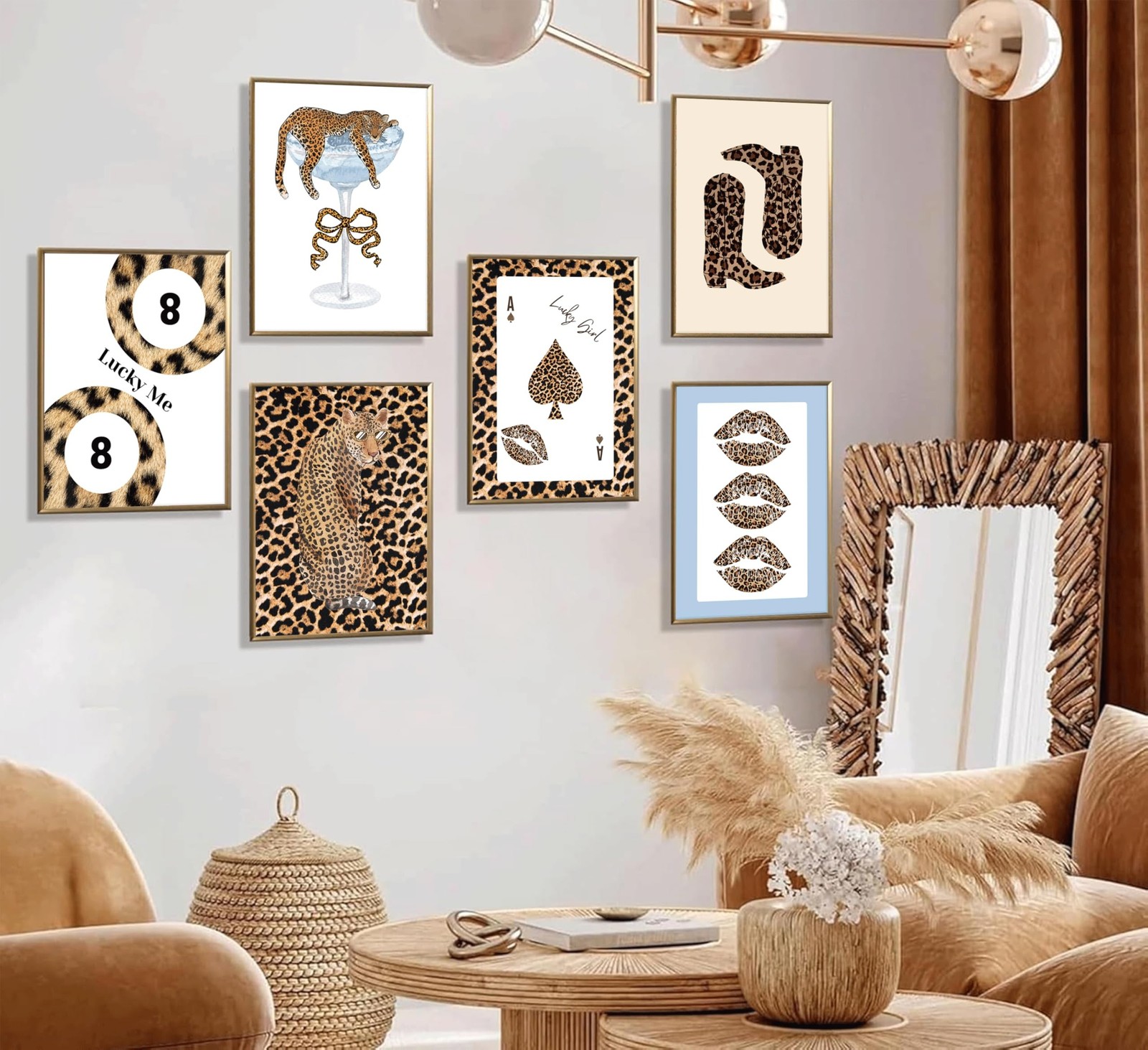 IEMIHZUM 6Pcs Trendy Leopard Wall Art Trendy Lucky 8 Ball Painting Picture Wa…