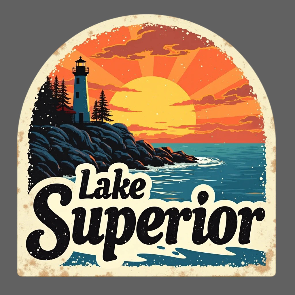 Lake Superior Sticker Vinyl Decal Lighthouse Sunset Great Lakes Travel Souvenir