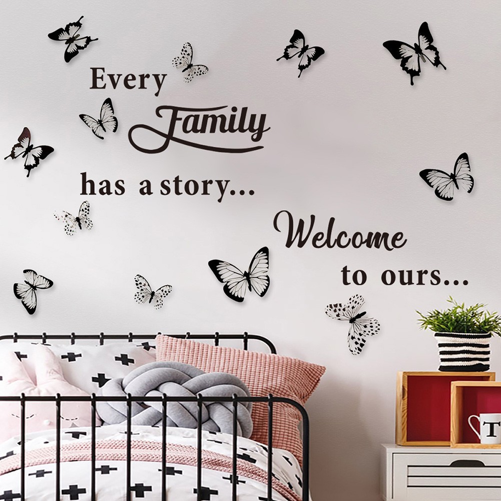 Family Wall Stickers 28*58cm Art Butterflies DIY Decal Decor Home Large