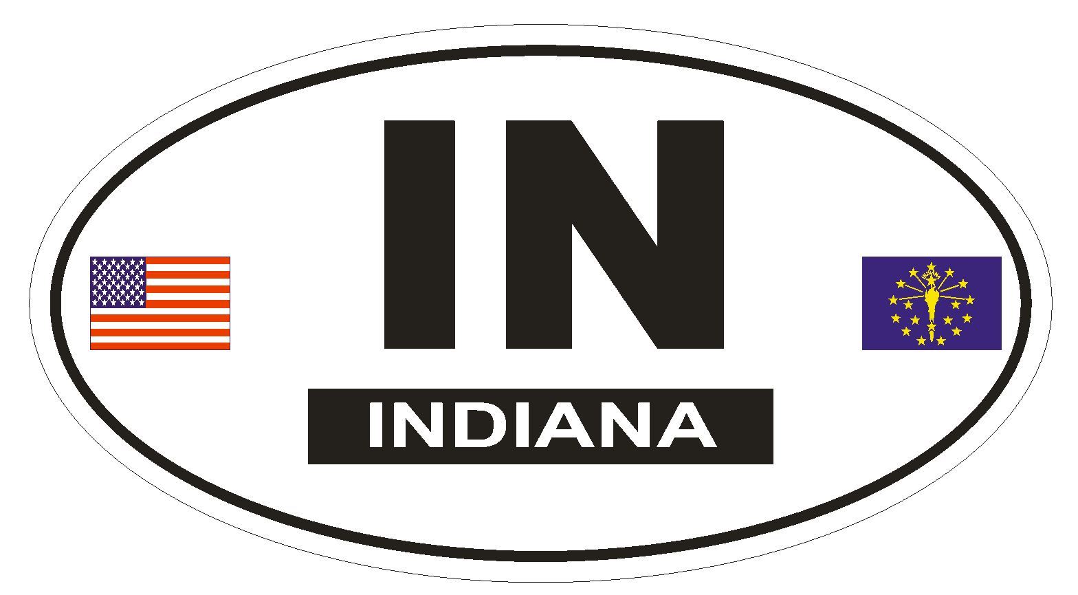 IN Indiana Oval Bumper Sticker or Helmet Sticker D800 Euro Oval with Flags