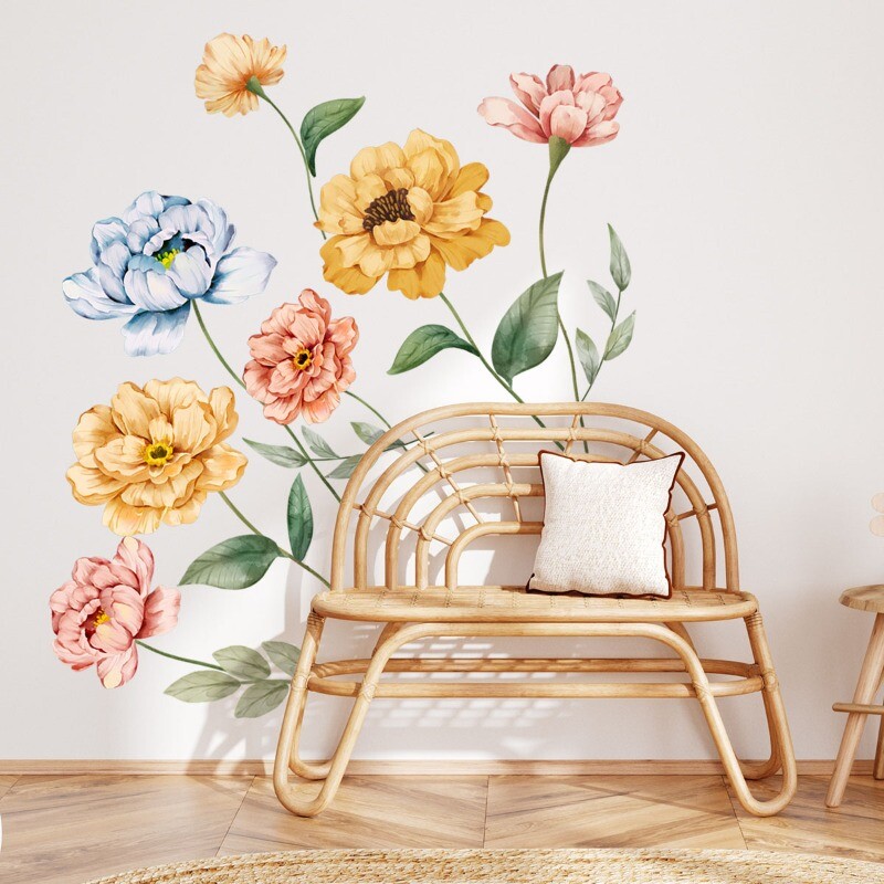 Flower Wall Stickers Clings Decals PVC Floral Living Room Art Retro Home Decor