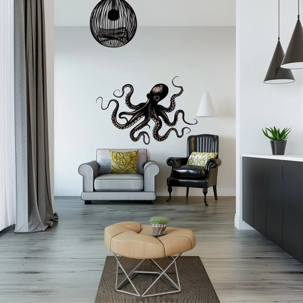 Elegant Octopus Wall Sticker Decals | Detailed Nautical Wall Art
