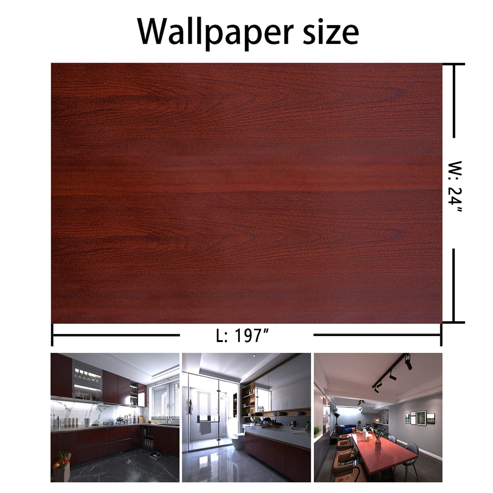 Wide Cherry Wood Grain Self-Adhesive Wallpaper Red Brown 24x197inch Matte Thi…