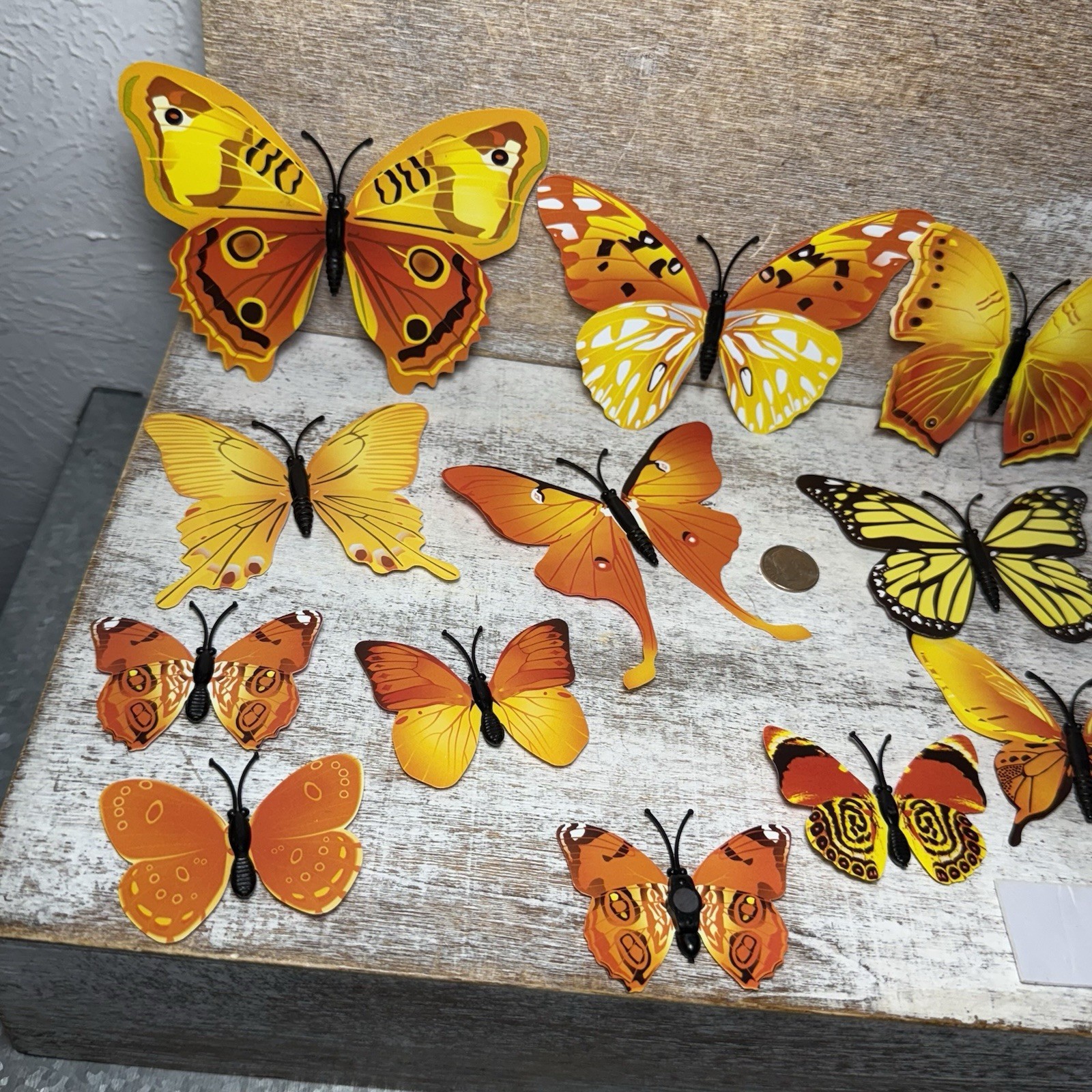 Lot of 12 3D Realistic Butterfly Wall Stickers Different Size, Shapes ORANGE New