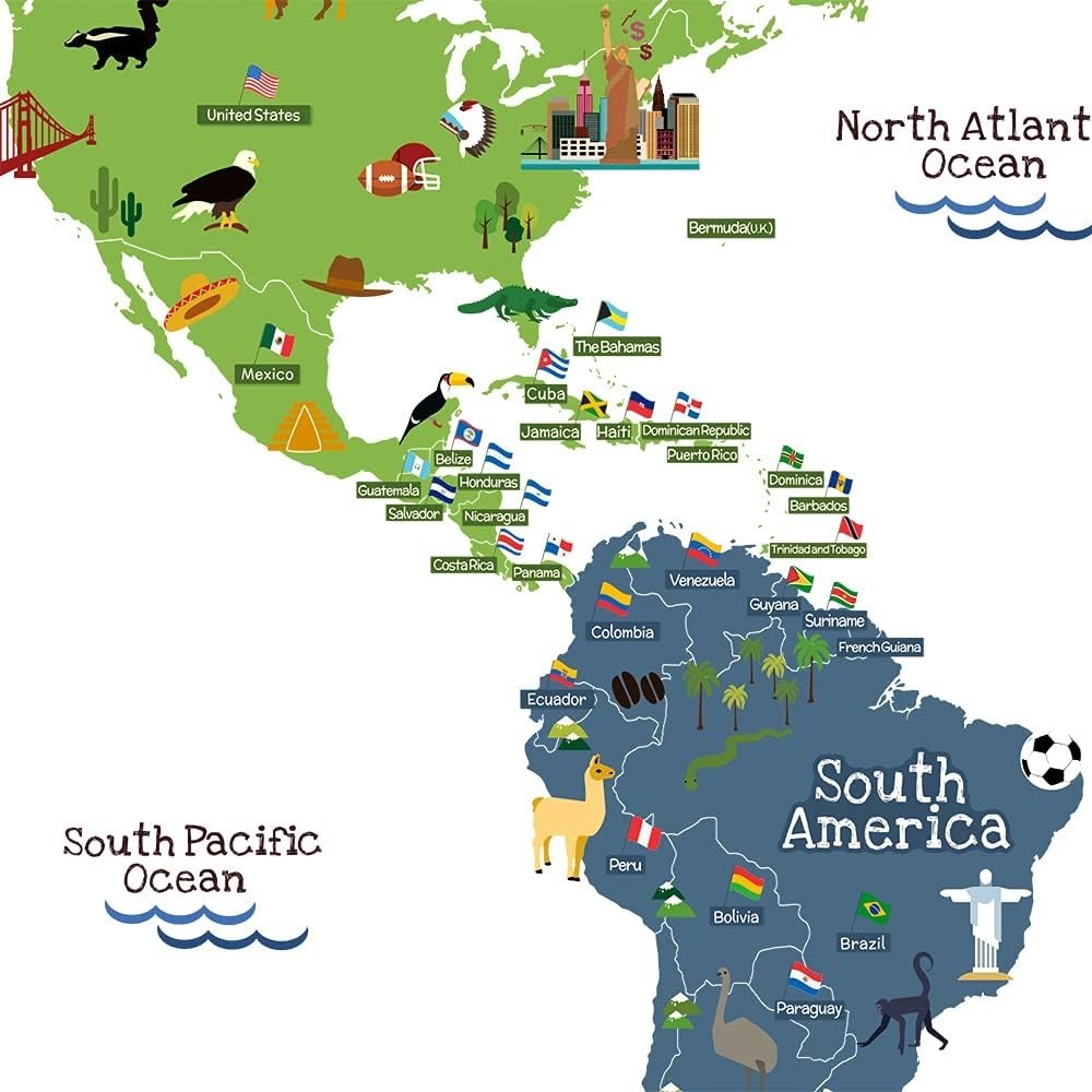 Removable World Map Wall Stickers with Animals – Perfect for Children's Spaces