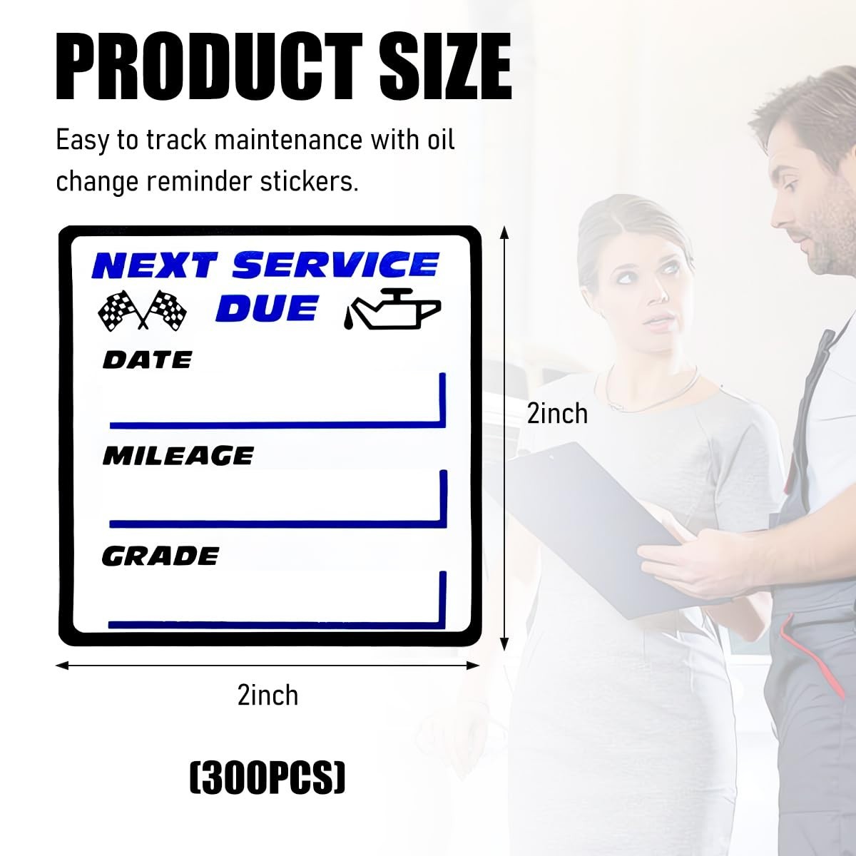 300 Pcs 2×2 Inch Oil Change Stickers Auto Windshield Service Reminder